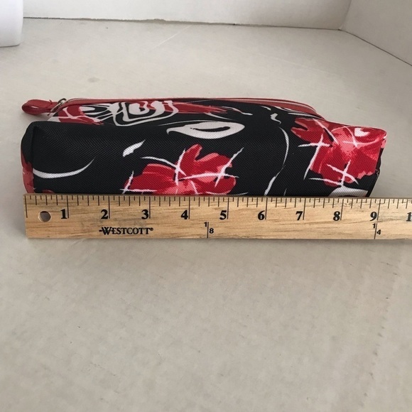 NWOT - LANCOME - Women's Make Up Mini Bag Red/Black/White Floral Zip Up - Picture 10 of 12